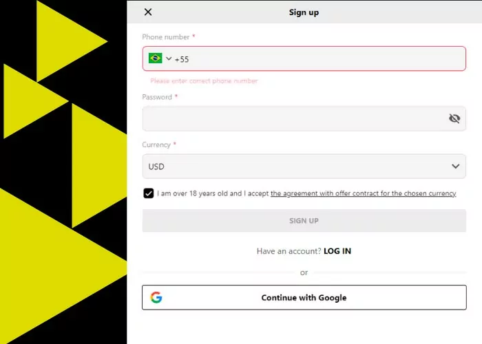 Para se registrar no Parimatch, você precisa preencher as seguintes informações