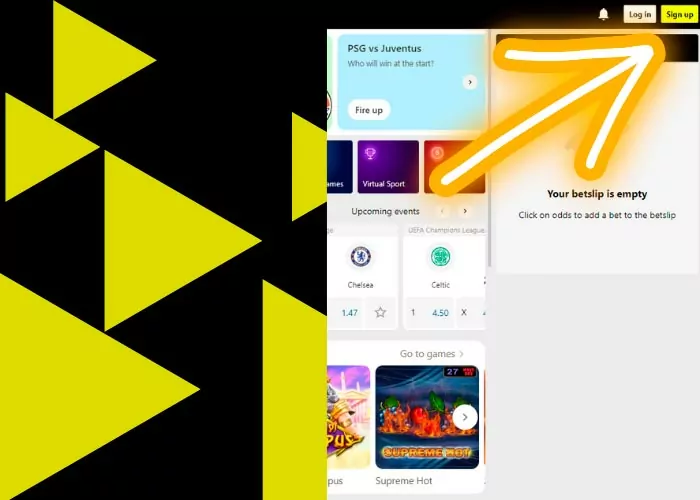 Para se registrar no Parimatch, você precisa clicar no botão de login